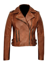 Biker Lapel Style Brown Leather Jacket