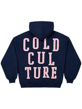 Cold Culture Overtake navy hoodie back view chenille lettering