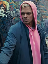 Eddie Barrish Film Locked 2025 Bill Skarsgård Bomber Jacket