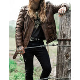 Men's Brown Quilted Leather Motorcycle Jacket