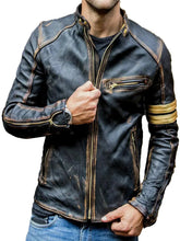 Men's Black Cafe Racer Leather Motorcycle Jacket