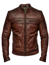 Men’s Distressed Brown Biker Leather Jacket