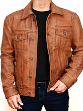 Mens Tan Biker Leather Jacket