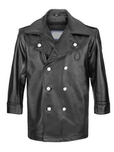 NYPD Double Breasted Cowhide Leather Long Jacket Black