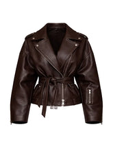 Oversized Brown Leather Moto Jacket Women