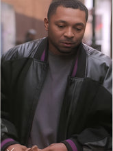 Power Book III Raising Kanan S04 Purple Trim Black Leather Bombe Jacket