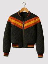 Retro Striped Quilted Bomber Jacket