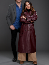 Janel Parrish Sophie McClure Family History Mysteries Buried Past burgundy leather coat front view