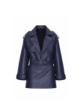 Women's Blue Oversized Belted Jacket