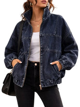 Women’s Dark Blue Oversized Denim Zip-Up Jacket