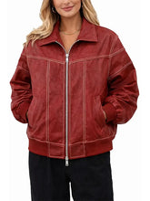Women’s Red Faux Leather Motorcycle Jacket