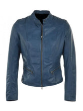 Womens Sky Blue Leather Jacket