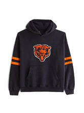 Chicago Bears black popover hoodie front with orange bear graphic
