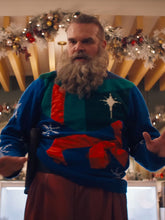 Violent Night 2 Santa Claus colorblock Christmas sweater front view mall