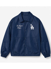 Los Angeles Dodgers navy parachute coaches jacket front flat shot