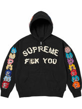 Supreme Fck You black zip-up hoodie front view with graphic lettering