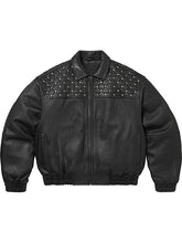 Supreme black quilted studded leather jacket front view