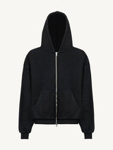 WATC Studio inspired vintage black ultra heavy zip hoodie front view flat lay