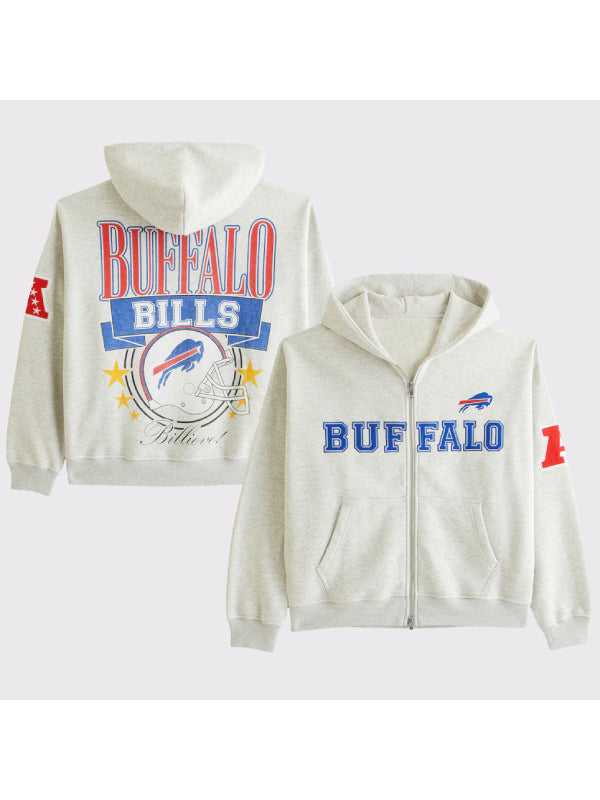 Buffalo Bills gray fleece full-zip hoodie front and back