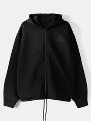 Bershka Zip Up Slogan Black Hoodie