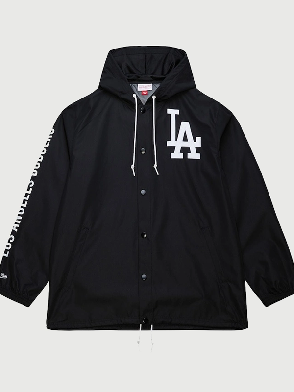 Black Dodgers Coaches Hooded Windbreaker Jacket 