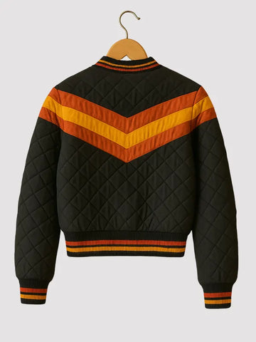Retro Striped Quilted Bomber Jacket
