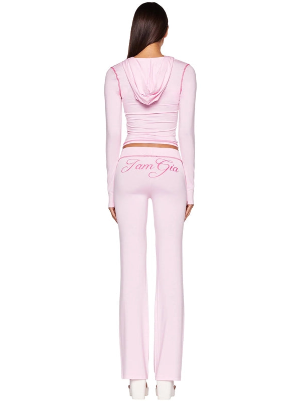 Embroidered Gia I am Gia pink tracksuit set