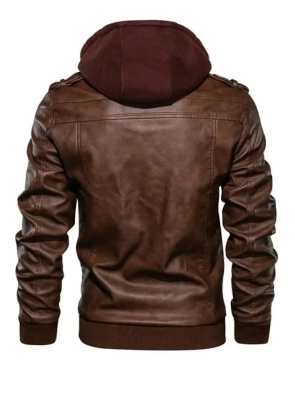 Brown Leather hooded jacket