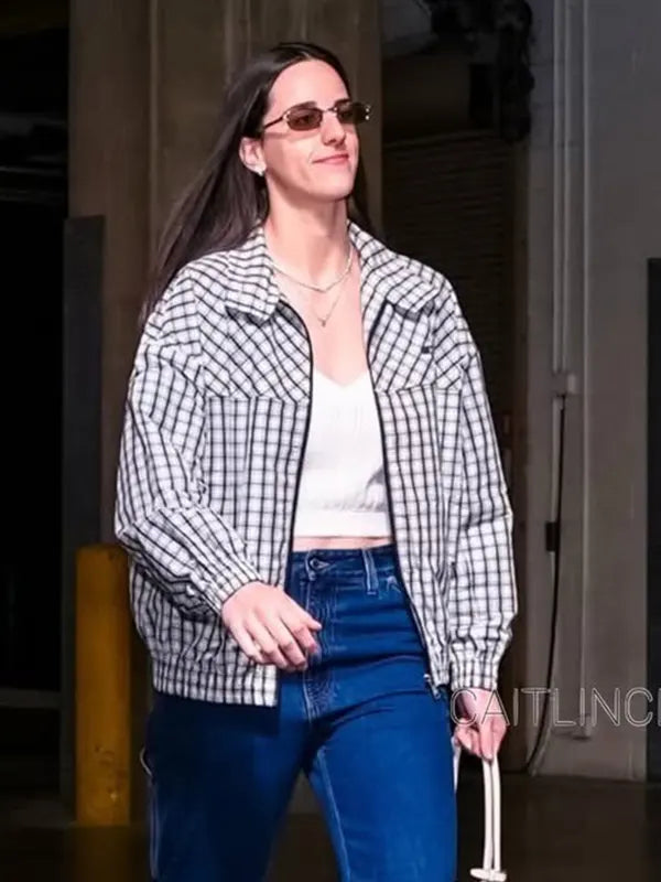 Caitlin Clark Checked Chambray Blouson Jacket
