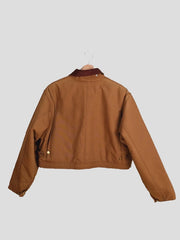 Carhartt Yankees tan canvas cropped jacket back view with snap tabs
