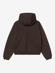 Back view, flat lay, plain brown hoodie with hood and dropped shoulders