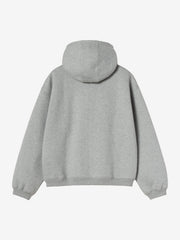 Back view, flat lay, plain grey hoodie with hood