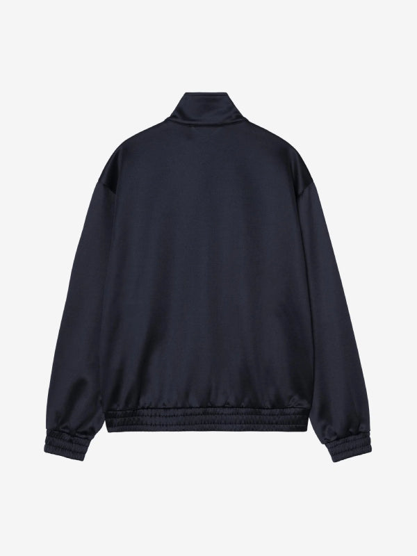 Track jacket flat lay showing plain navy fleece back panel