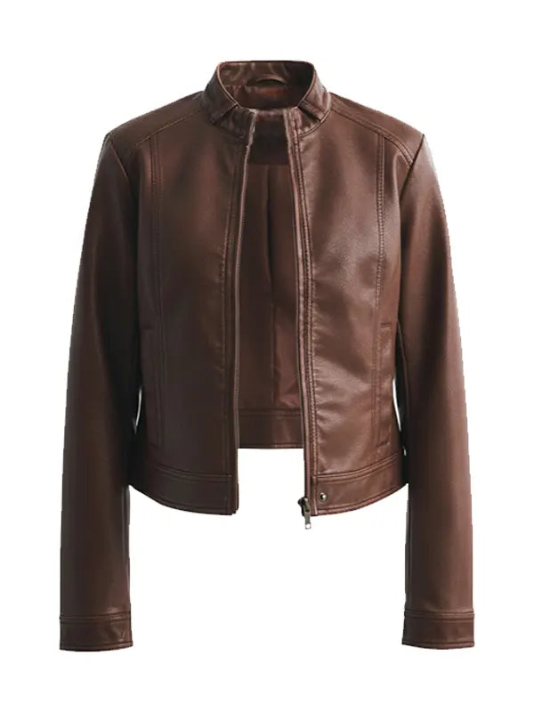 Classic Brown Vegan Leather Jacket