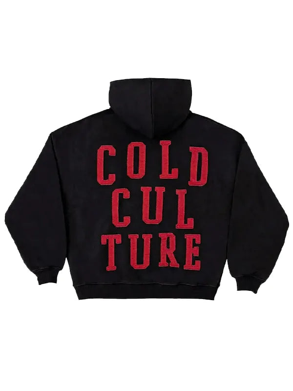 Cold Culture Overtake black hoodie back view chenille lettering
