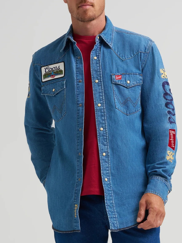 Coors lion patch denim shirt