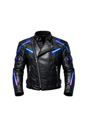 Cyberpunk Neon Black Leather Biker Jacket