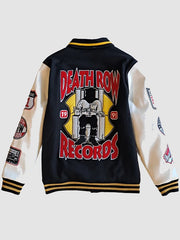 Death Row Records Patched Black White Varsity Jacket