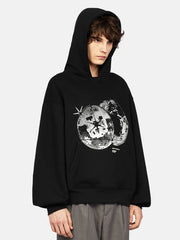 Enrage black fleece hoodie with disco print