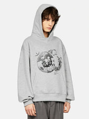 Enrage light grey fleece hoodie with disco print