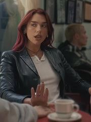 Dua Lipa Training Season Black Leather Blazer