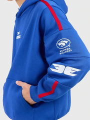 Blue Western Bulldogs AFL x Elite Eleven hoodie with detailed Bulldogs sleeve logo and retro athletic graphics