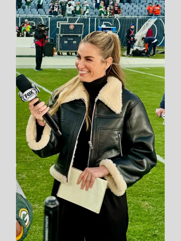 Erin Andrews Black Leather Shearling Jacket