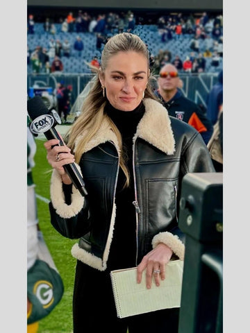 Erin Andrews Black Leather Shearling Jacket