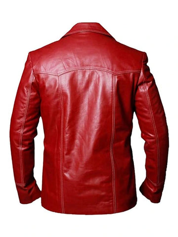 Men's Brad Pitt Fight Club Tyler Durden Red Leather Coat