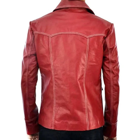 Men's Brad Pitt Fight Club Tyler Durden Red Leather Coat