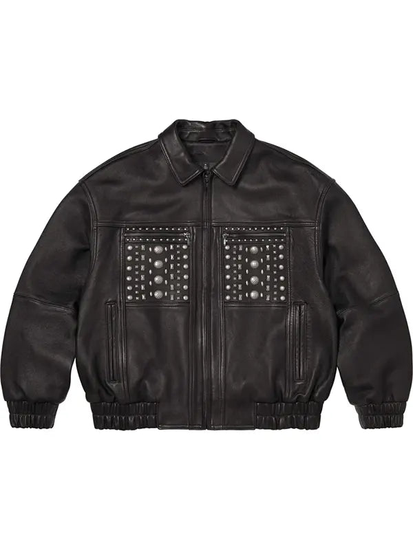 Genuine Multi Stud Black Leather Biker Jacket 