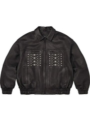 Genuine Multi Stud Black Leather Biker Jacket 