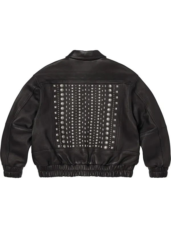 Genuine Multi-Stud Embellished Black Leather Biker Jacket For Men And Women