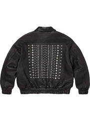 Genuine Multi-Stud Embellished Black Leather Biker Jacket For Men And Women
